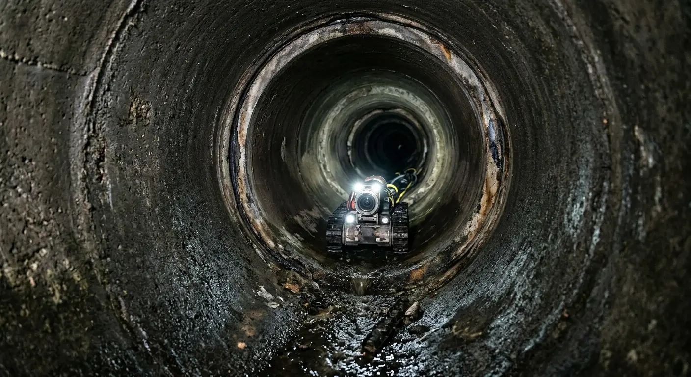 Robotic sewer camera inspecting pipe interior for Sewer Line Cleaning in Armada